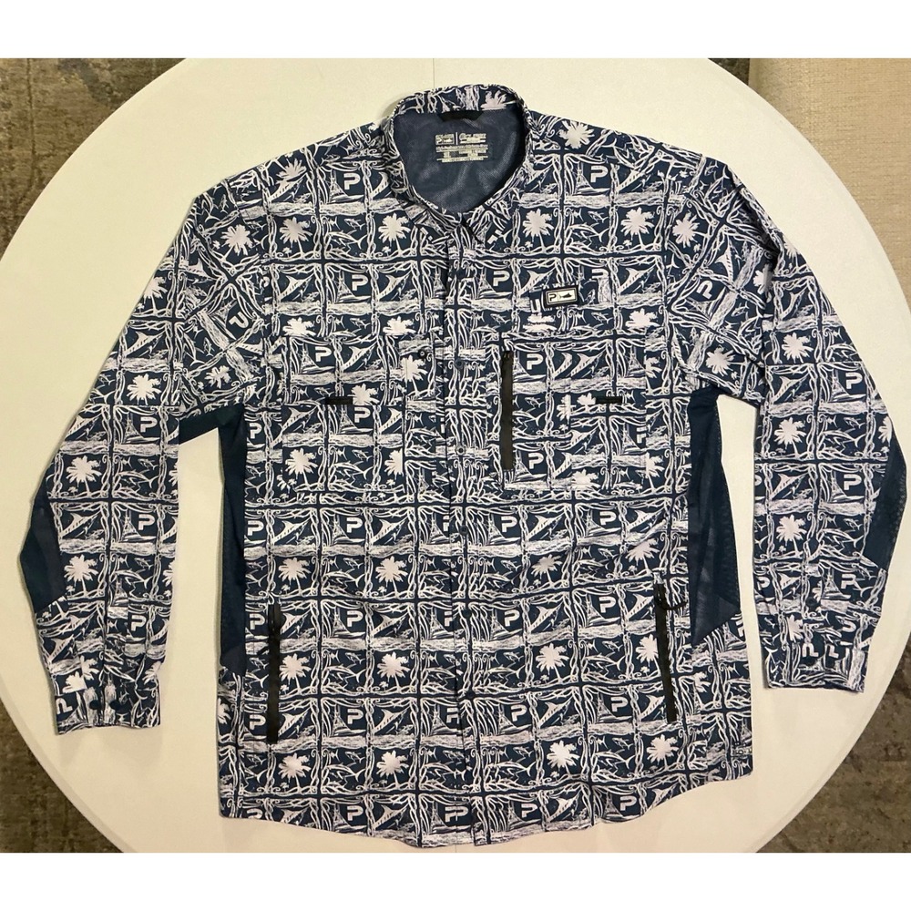 Pelagic Eclipse Guide Shirt Pro‎ Series Men 3XL Navy AOP Fishing Shirt Long Slv